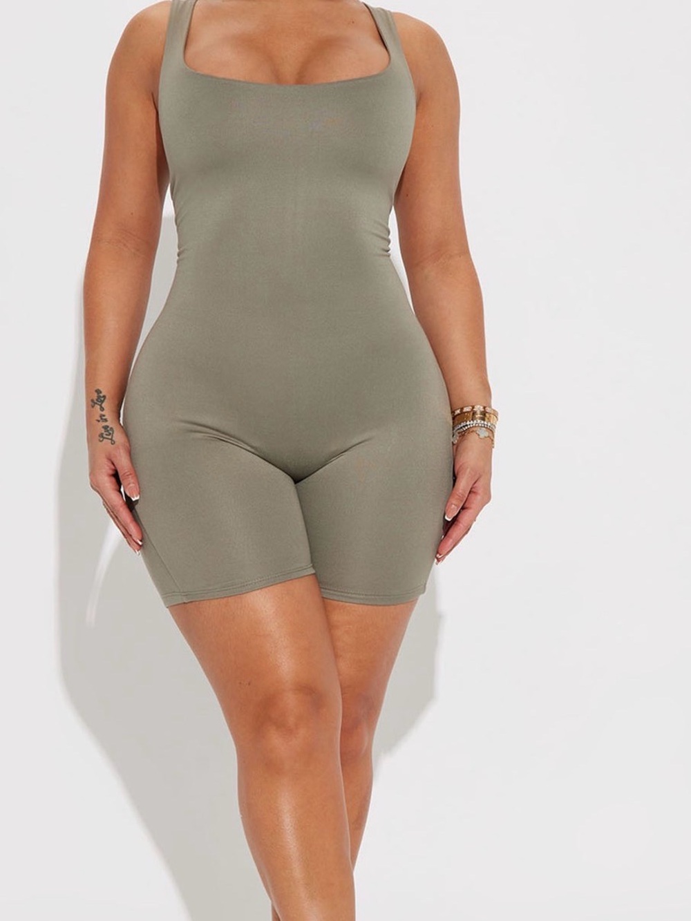 Fashion Nova Seamless Olive Scoop-Neck Bodysuit Romper - Women Intimates